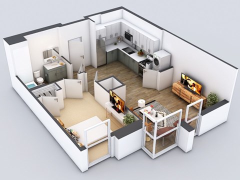 Floor plan for 1 bed, 1 bath, 660 sqft